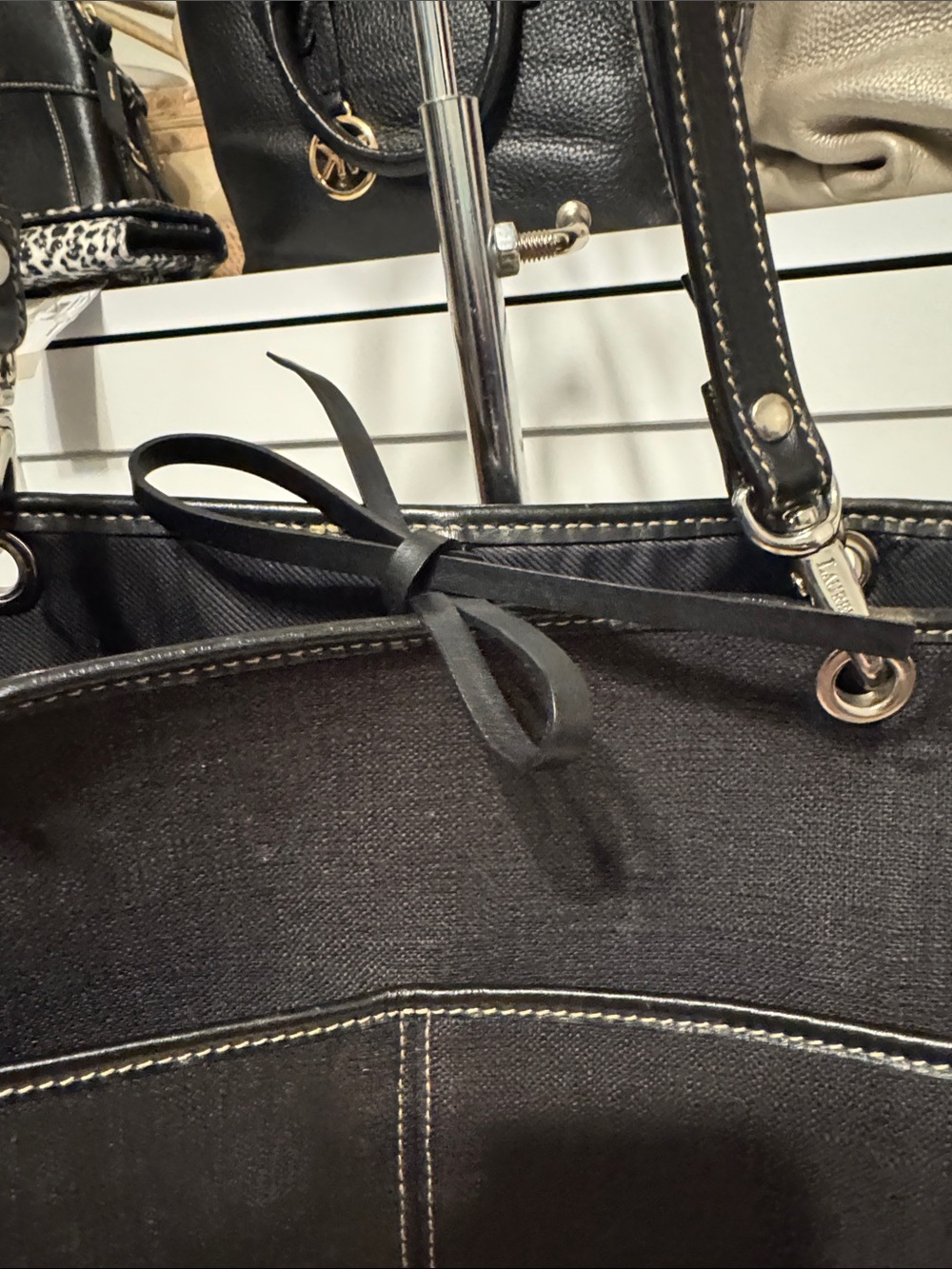 Ralph Lauren Black Canvas Tote with Leather Handles and RL Monogram - Picture 5 of 6